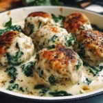 Baked Chicken Ricotta Meatballs with Spinach Alfredo Sauce