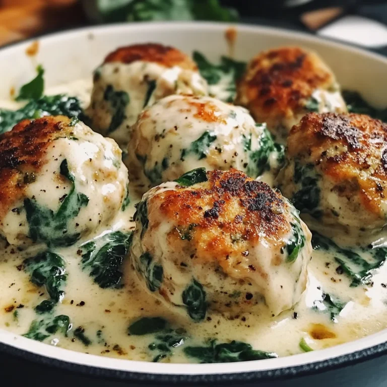 Baked Chicken Ricotta Meatballs with Spinach Alfredo Sauce