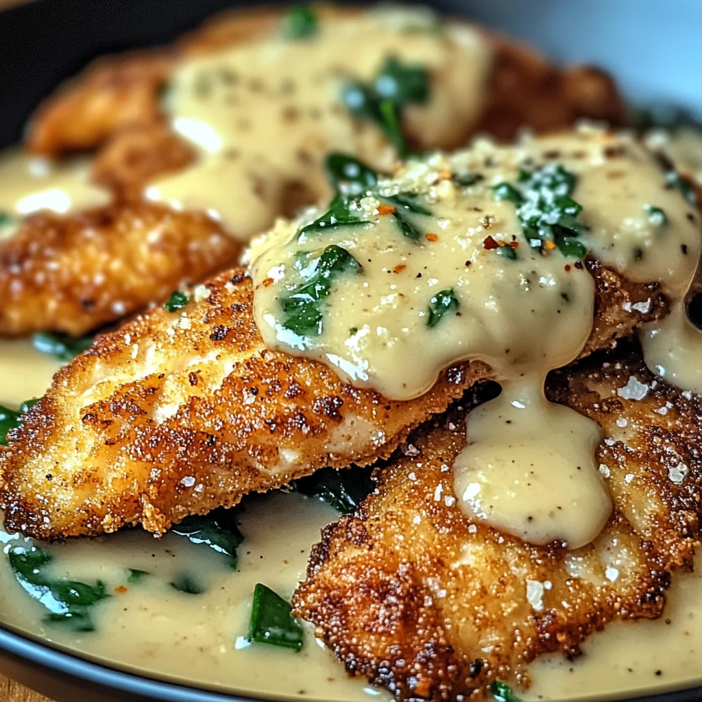 Crispy Parmesan Chicken with a Rich Garlic Sauce - Easy Dinner Idea