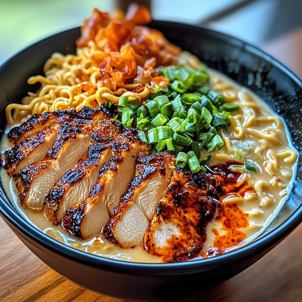 Fiery Chicken Ramen with Creamy Garlic Sauce