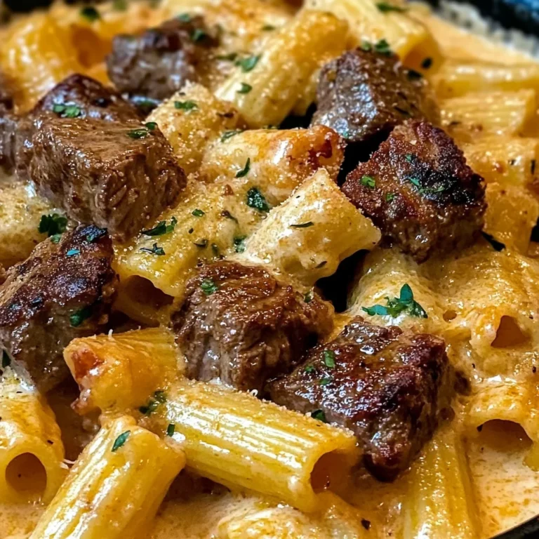 Cajun Steak Tips in Cheesy Rigatoni Parmesan Sauce