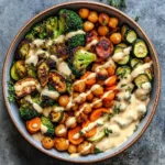 Roasted Veggie Chickpea Bowls with Maple Dijon Tahini Dressing