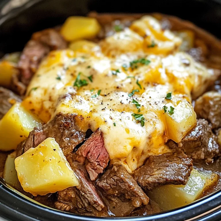 Slow Cooker Steak and Cheddar Potato Casserole