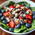 Berry Spinach Salad with Pecans, Feta, and Balsamic Glaze