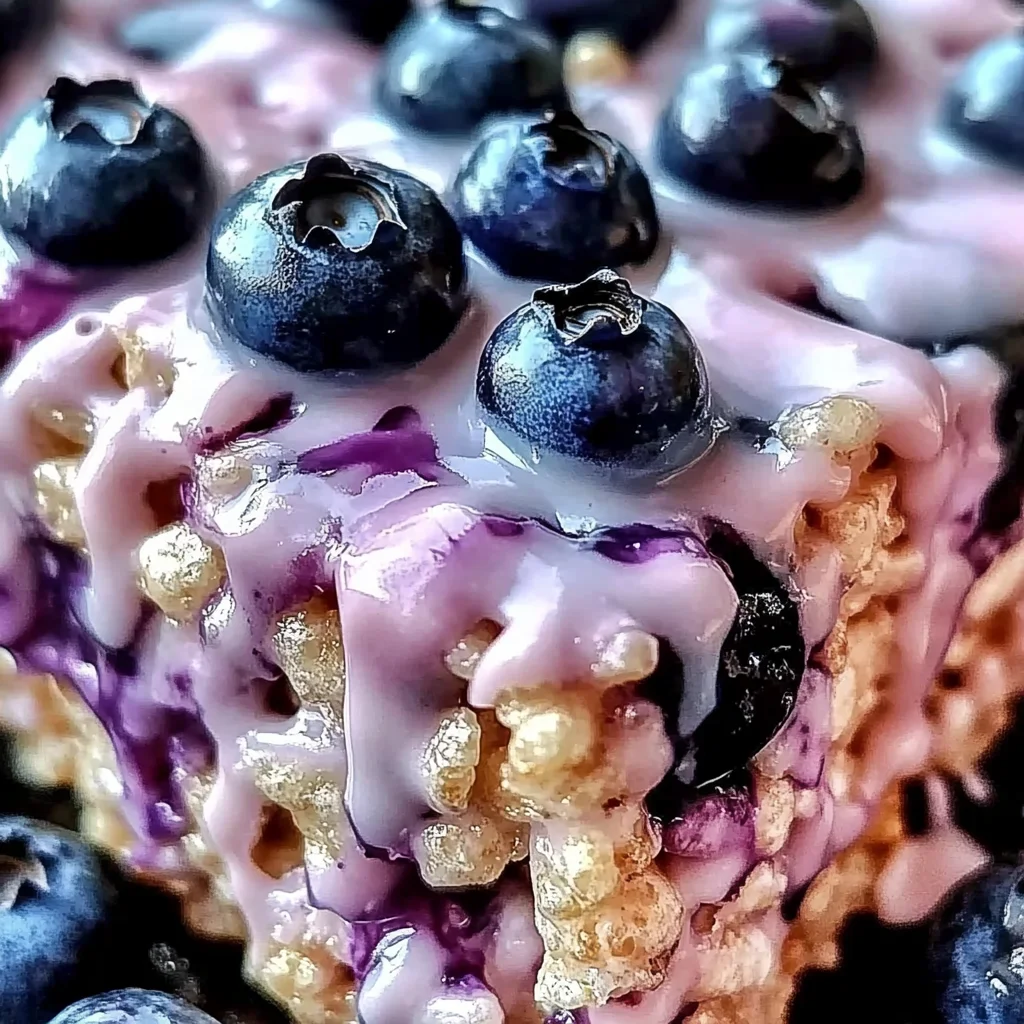 Blueberry Rice Krispies Treats with Vanilla Glaze