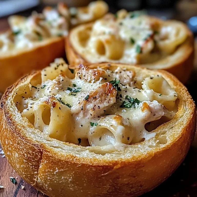 Chicken Alfredo Garlic Bread Bowls