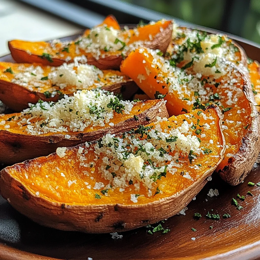 Garlic Parmesan Sweet Potato Wedges
