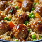 Honey Garlic Meatball Rice Bake