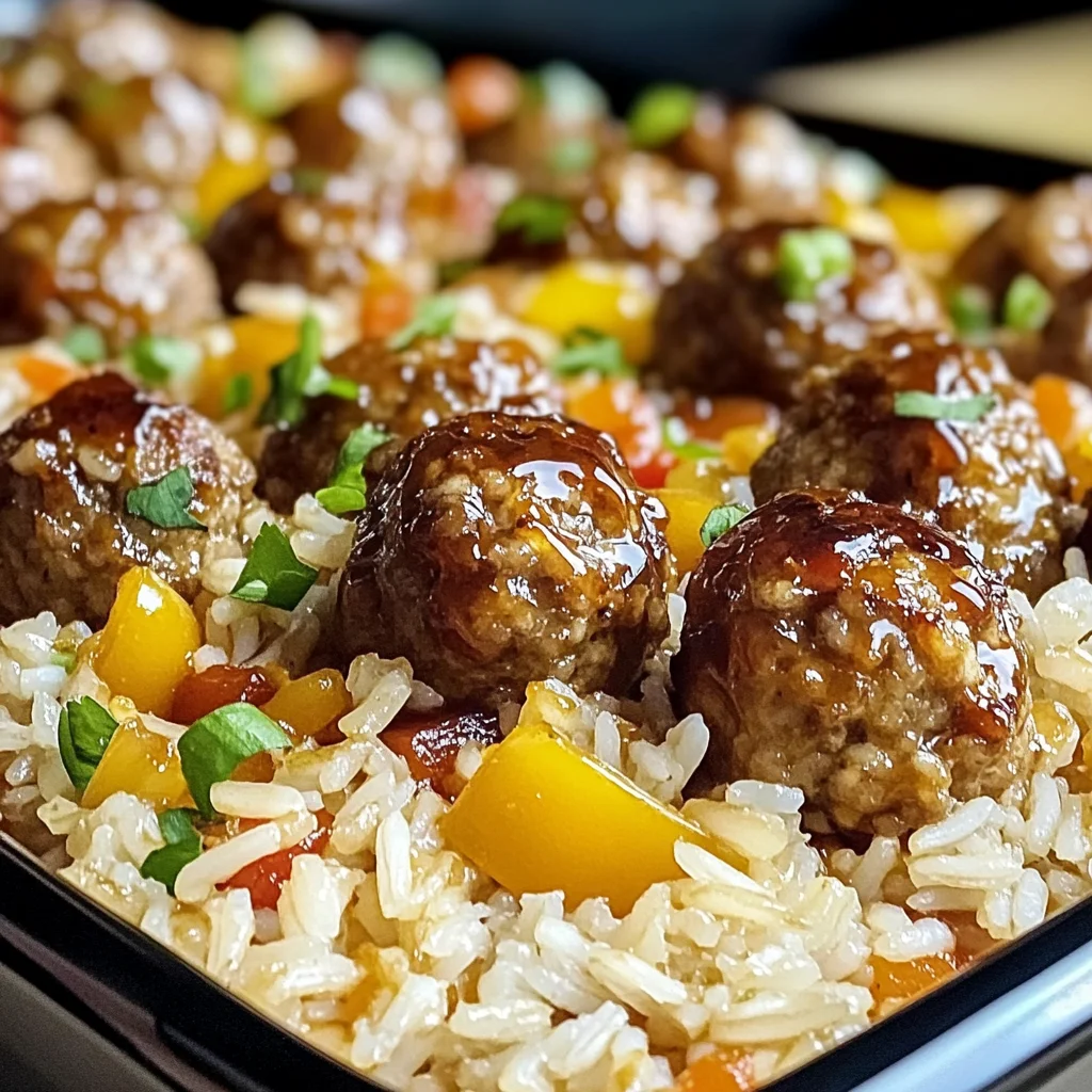 Honey Garlic Meatball & Rice Bake