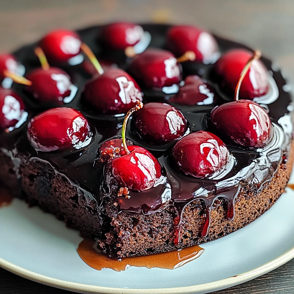 Chocolate Cherry Upside Down Cake 🍒🍫