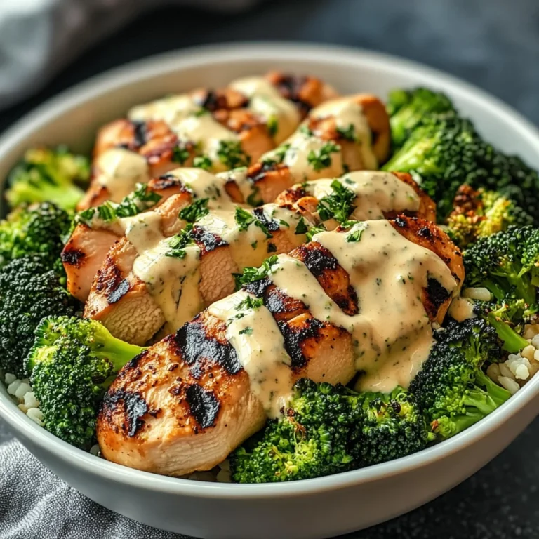 Grilled Chicken & Broccoli Bowls with Creamy Garlic Sauce